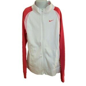 Nike Performance Girls Warm Up Full Zip White & Pink Track Jacket Size L 14/16